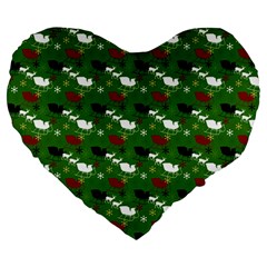 Snow Sleigh Deer Green Large 19  Premium Heart Shape Cushions by snowwhitegirl