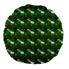 Snow Sleigh Deer Green Large 18  Premium Flano Round Cushions by snowwhitegirl