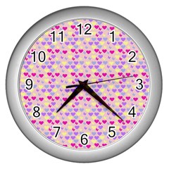 Hearts Butterflies Pink 1200 Wall Clock (silver) by snowwhitegirl