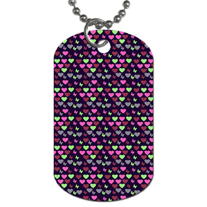 Hearts Butterflies Blue Pink Dog Tag (One Side)