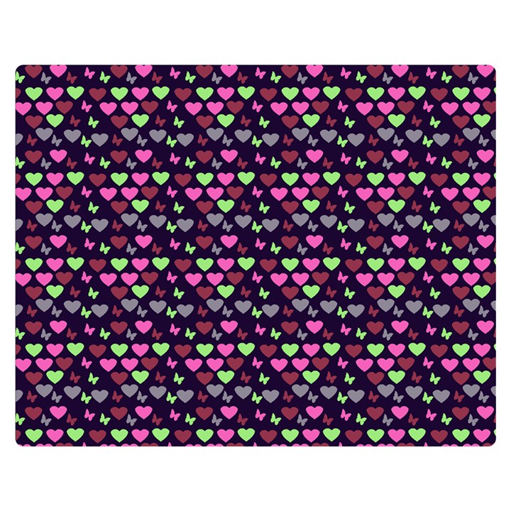 Hearts Butterflies Blue Pink Double Sided Flano Blanket (Medium) 