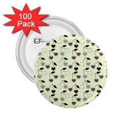 Heart Cherries Mint 2 25  Buttons (100 Pack)  by snowwhitegirl