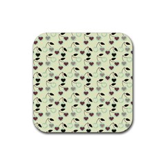 Heart Cherries Mint Rubber Coaster (square)  by snowwhitegirl