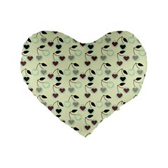 Heart Cherries Mint Standard 16  Premium Flano Heart Shape Cushions by snowwhitegirl