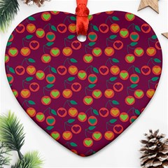 Heart Cherries Magenta Ornament (Heart)