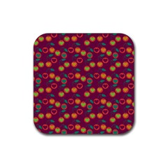 Heart Cherries Magenta Rubber Coaster (Square) 