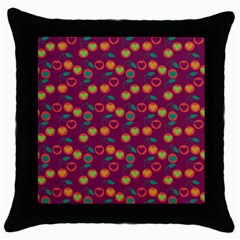 Heart Cherries Magenta Throw Pillow Case (Black)