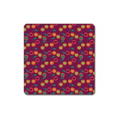 Heart Cherries Magenta Square Magnet