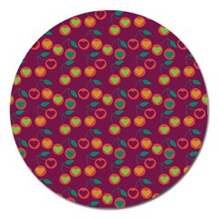 Heart Cherries Magenta Magnet 5  (Round)