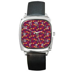 Heart Cherries Magenta Square Metal Watch