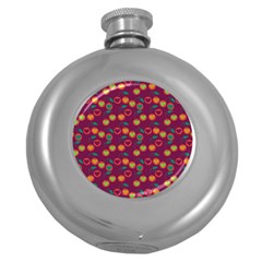 Heart Cherries Magenta Round Hip Flask (5 oz)