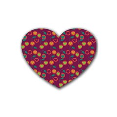 Heart Cherries Magenta Rubber Coaster (Heart) 