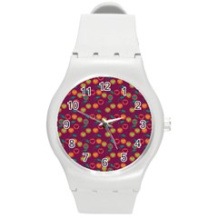 Heart Cherries Magenta Round Plastic Sport Watch (M)