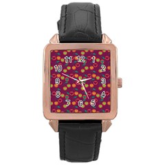 Heart Cherries Magenta Rose Gold Leather Watch 