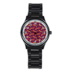 Heart Cherries Magenta Stainless Steel Round Watch