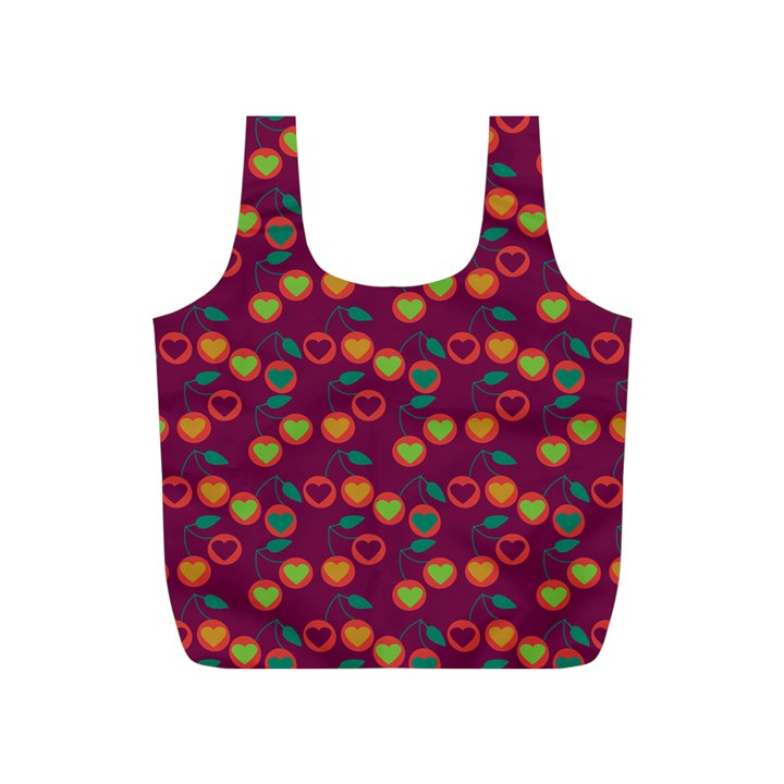 Heart Cherries Magenta Full Print Recycle Bags (S) 