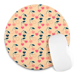 Heart Cherries Cream Round Mousepads by snowwhitegirl