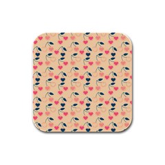 Heart Cherries Cream Rubber Square Coaster (4 Pack)  by snowwhitegirl