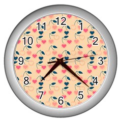 Heart Cherries Cream Wall Clock (silver) by snowwhitegirl