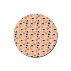 Heart Cherries Cream Rubber Coaster (round)  by snowwhitegirl