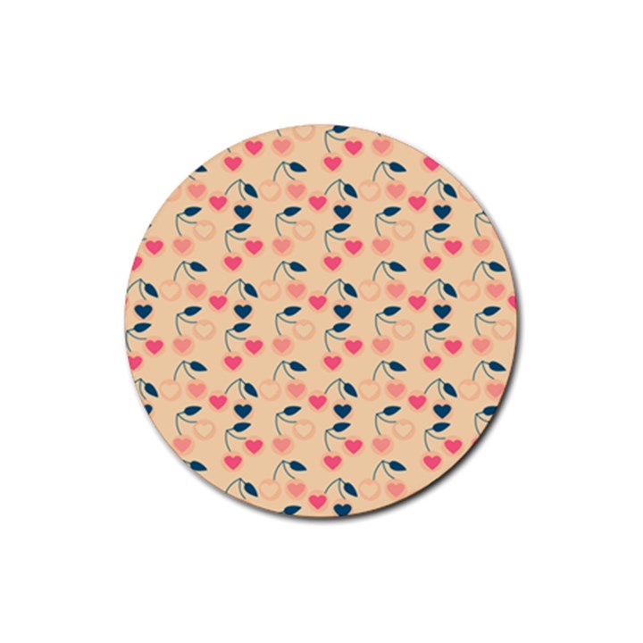 Heart Cherries Cream Rubber Coaster (Round) 