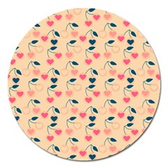 Heart Cherries Cream Magnet 5  (round) by snowwhitegirl