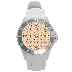 Heart Cherries Cream Round Plastic Sport Watch (l)