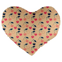 Heart Cherries Cream Large 19  Premium Heart Shape Cushions by snowwhitegirl