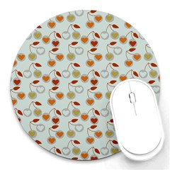 Heart Cherries Grey Round Mousepads by snowwhitegirl