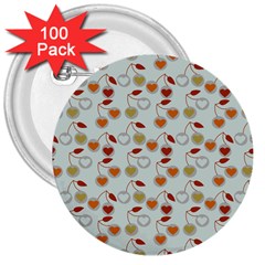 Heart Cherries Grey 3  Buttons (100 Pack)  by snowwhitegirl