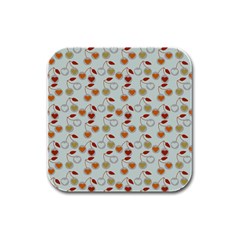 Heart Cherries Grey Rubber Square Coaster (4 Pack)  by snowwhitegirl