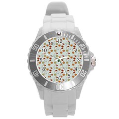 Heart Cherries Grey Round Plastic Sport Watch (l) by snowwhitegirl