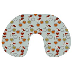 Heart Cherries Grey Travel Neck Pillows by snowwhitegirl