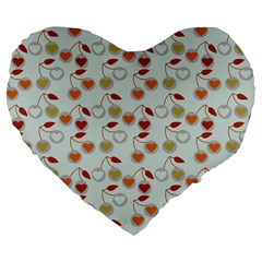 Heart Cherries Grey Large 19  Premium Flano Heart Shape Cushions by snowwhitegirl