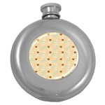 Beige Heart Cherries Round Hip Flask (5 oz) Front