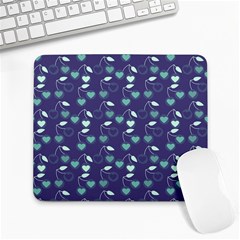 Heart Cherries Blue Large Mousepads by snowwhitegirl