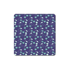 Heart Cherries Blue Square Magnet by snowwhitegirl