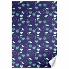 Heart Cherries Blue Canvas 24  X 36  by snowwhitegirl