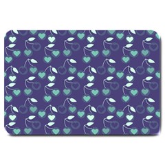 Heart Cherries Blue Large Doormat  by snowwhitegirl