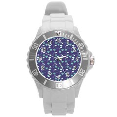 Heart Cherries Blue Round Plastic Sport Watch (l)