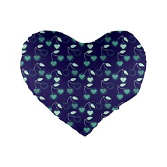 Heart Cherries Blue Standard 16  Premium Heart Shape Cushions by snowwhitegirl