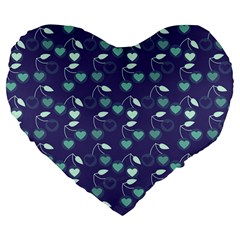 Heart Cherries Blue Large 19  Premium Flano Heart Shape Cushions by snowwhitegirl