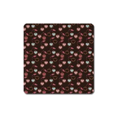 Heart Cherries Brown Square Magnet by snowwhitegirl