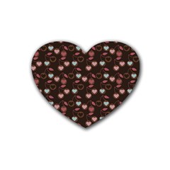 Heart Cherries Brown Rubber Coaster (heart)  by snowwhitegirl