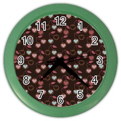 Heart Cherries Brown Color Wall Clock by snowwhitegirl