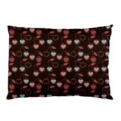 Heart Cherries Brown Pillow Case by snowwhitegirl