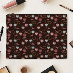 Heart Cherries Brown Cosmetic Bag (xl) by snowwhitegirl