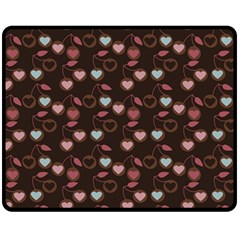 Heart Cherries Brown Fleece Blanket (medium)  by snowwhitegirl