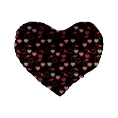 Heart Cherries Brown Standard 16  Premium Heart Shape Cushions by snowwhitegirl