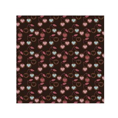 Heart Cherries Brown Small Satin Scarf (square) by snowwhitegirl